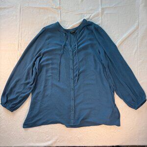 Torrid Crinkle Gauze Peasant Top Blouse Size 3X Blue Long Sleeve Button Front Up